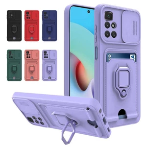 Túi Đựng Thẻ Nhẫn Ốp Lưng Điện Thoại Redmi Note 10 10s 9T 9C 8 9 11 11T Pro Max 4G 5G Vỏ Bảo Vệ Ống Kính Trượt