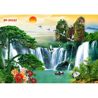 Tranh SƠN THUỶ 3d thác nước chảy rừng cây trong lành