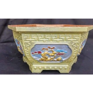 Khuôn đúc chậu lục giác rộng 40 cm cao 22cm hoa văn tùng sen mai nhựa abs