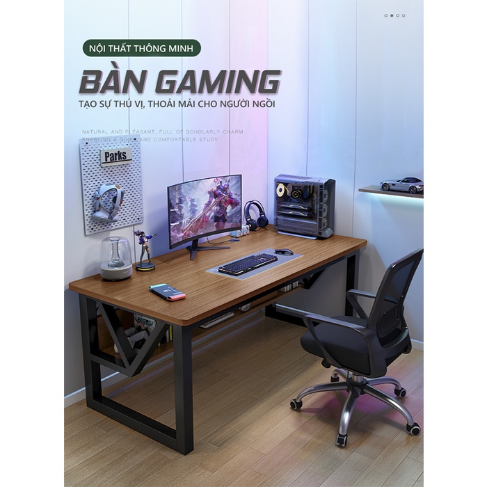 Ảnh Bàn gaming, bàn làm việc có kệ để đồ khung thép mặt gỗ mdf phủ melamin thương hiệu IGA - Gm68 1