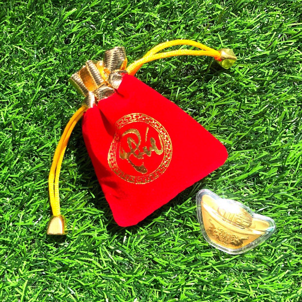 Thỏi vàng, túi gấm LỘC - PHÚC lá Loại 1, phong thuỷ chiêu lộc