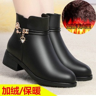 Giày Bốt Cotton Lót Lông Cừu Gót Dày Chống Trượt Thời Trang Mùa Đông Cho Nữ Trung Niên
