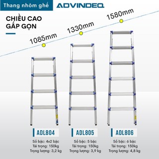 Thang nhôm gấp gọn chữ A ADVINDEQ ADL806 4 bậc - 5 bậc - 6 bậc - Tải trọng 150kg - Đế cao su