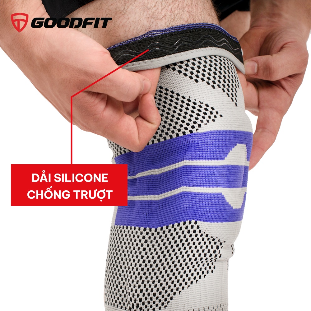 Bó gối thể thao đệm silicone, co giãn 4 chiều, thanh trợ lực lò xo GoodFit GF513K