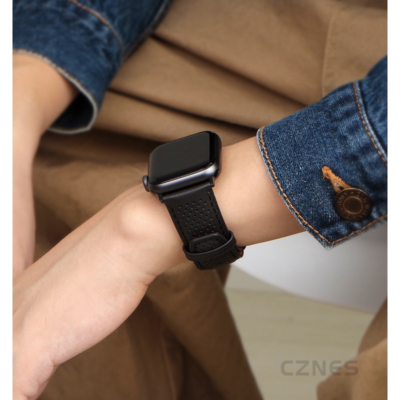 Nam Nữ Lỗ Thông Gió Da Thật Dây Đeo Thông Thường Thích Hợp Cho Apple Watch S11 SE3 Ultra3 S10 S9 S8 SE S7 S6 Ultra 49mm 46mm 40mm 44mm 41mm 45mm Dây Đeo Tay