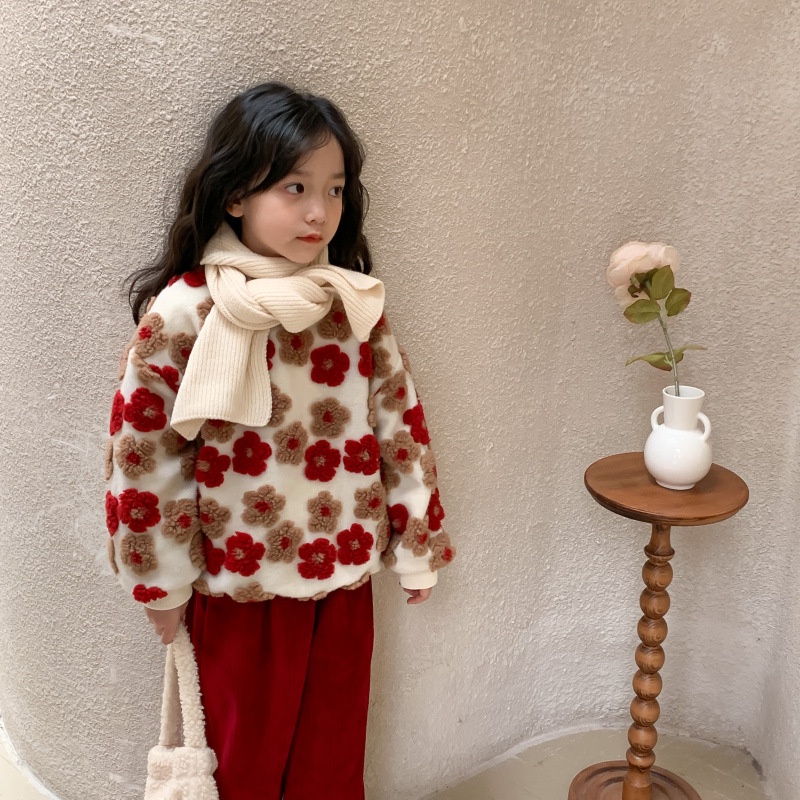 Áo nỉ dài tay cho bé gái dài tay họa tiết hoa nổi MINTSCLOSET Mints Closet 1 2 3 4 tuổi - AR8412