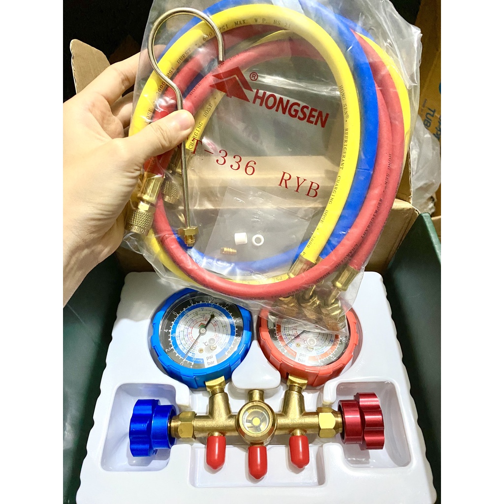 Đồng hồ đôi đo nạp gas Hongsen R22, R410 (có kèm dây)