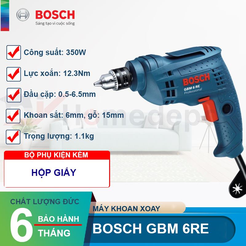 [Mã BMLTB200 giảm đến 100K đơn 499K] Máy Khoan sắt Bosch GBM 6RE