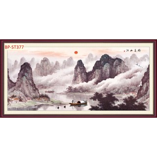 Tranh dán tường 3D Sơn Thủy, thuỷ mặc Hữu Tình, Núi Non Hùng Vĩ trang trí phòng khách, phòng ngủ