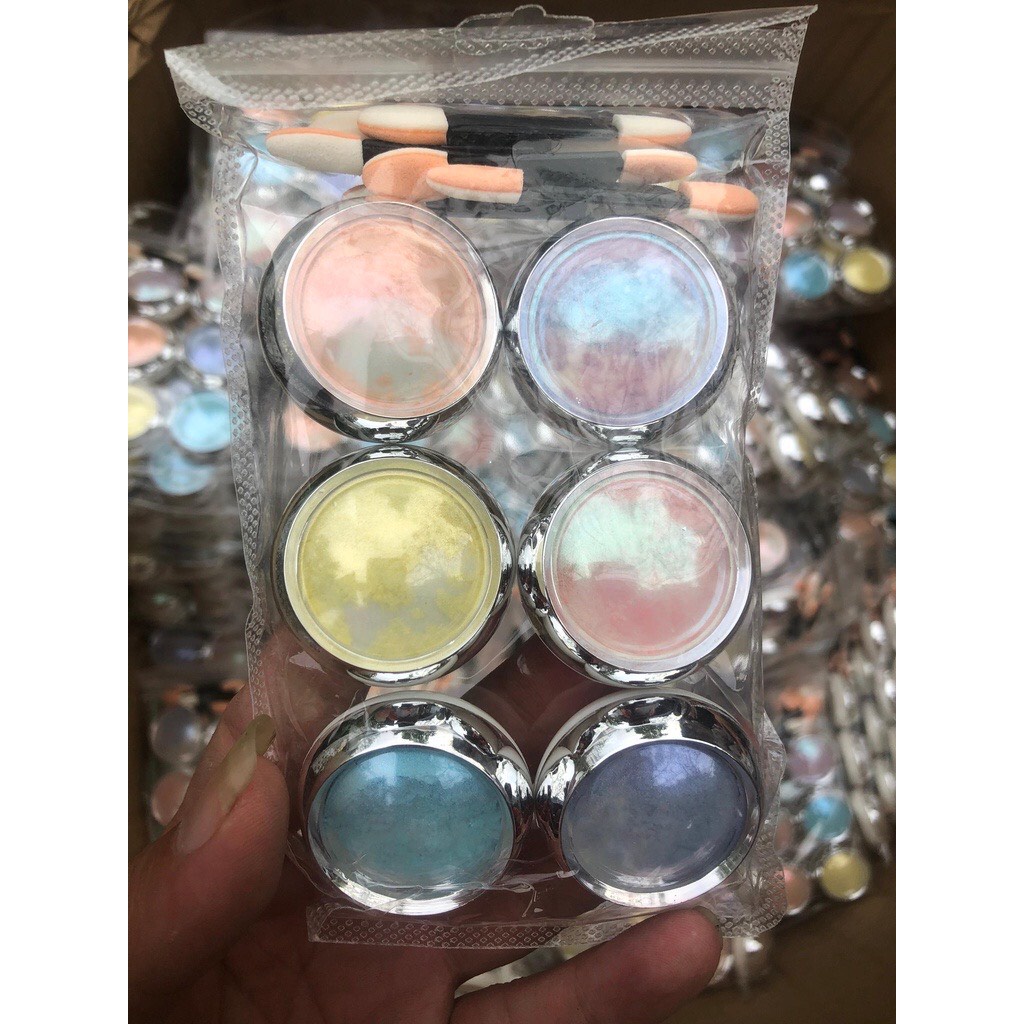 [TRỢ GIÁ SHOPPE] Set bột tráng gương ngọc trai 6 màu trong suốt (tặng kèm cọ chà tráng gương)