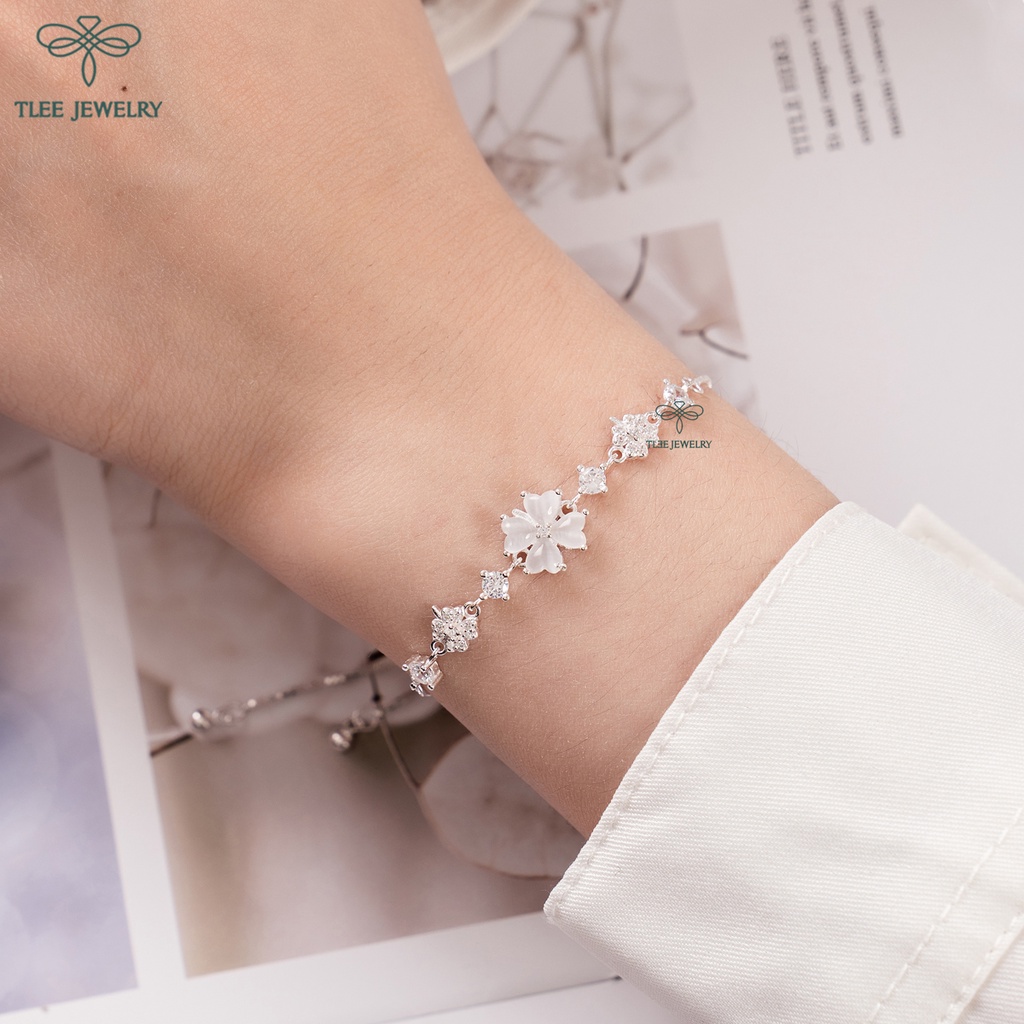Ảnh Lắc tay bạc nữ TLEE cỏ bốn lá đá trắng lấp lánh dây rút bạc 925 cao cấp TLEE JEWELRY LT0112 4