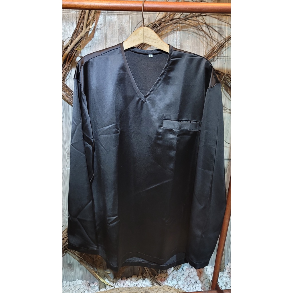 Áo Sơ mi Satin tay dài Cổ V CVC - Giá sỉ Unisex