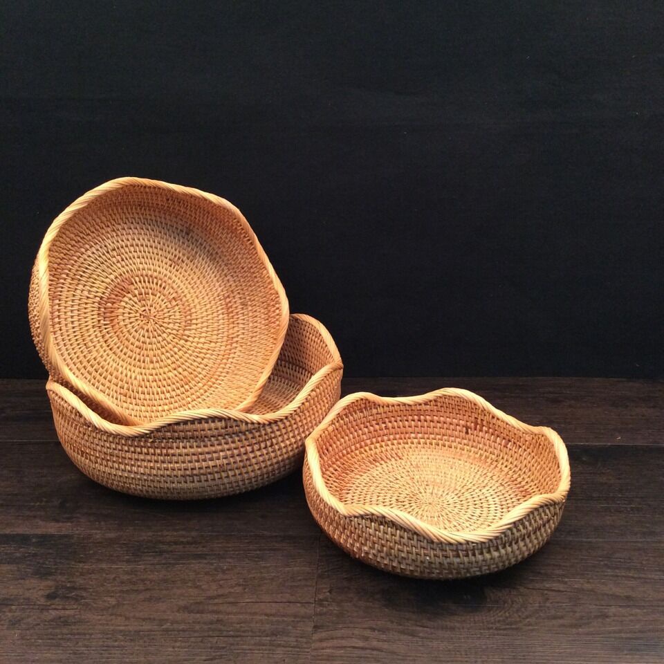 Khay Mây Đựng Hoa Quả Bánh Kẹo ONGTRE Khay Mây Lượn Sóng Decor Phòng Khách Nhà Bếp Đựng Đồ Khô Handmade