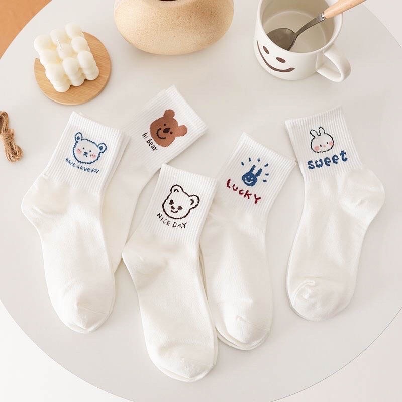 TÚI 10 ĐÔI TẤT GẤU TRẮNG CỔ CAO SIÊU ĐẸP