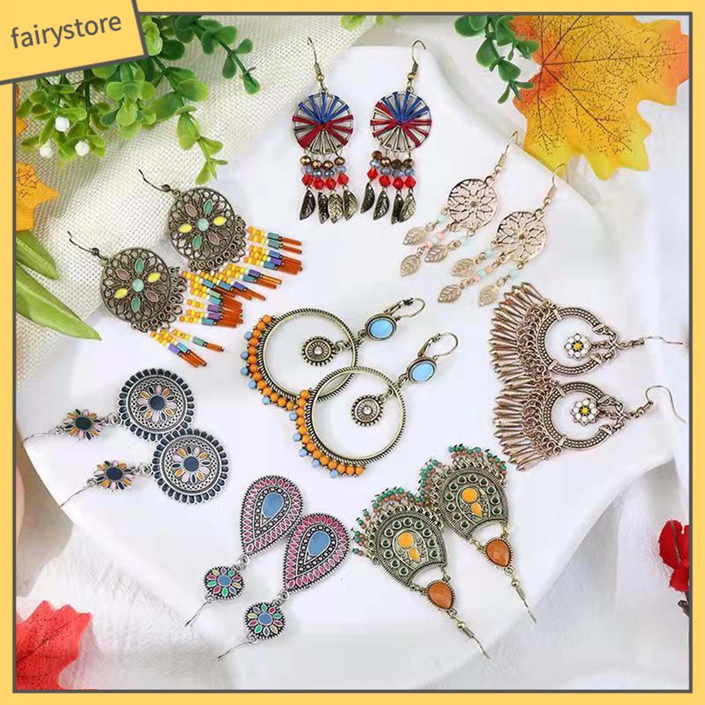 1 Đôi Bông Tai Móc Xỏ Hạt Nhiều Màu Phong Cách Bohemian Cổ Điển
