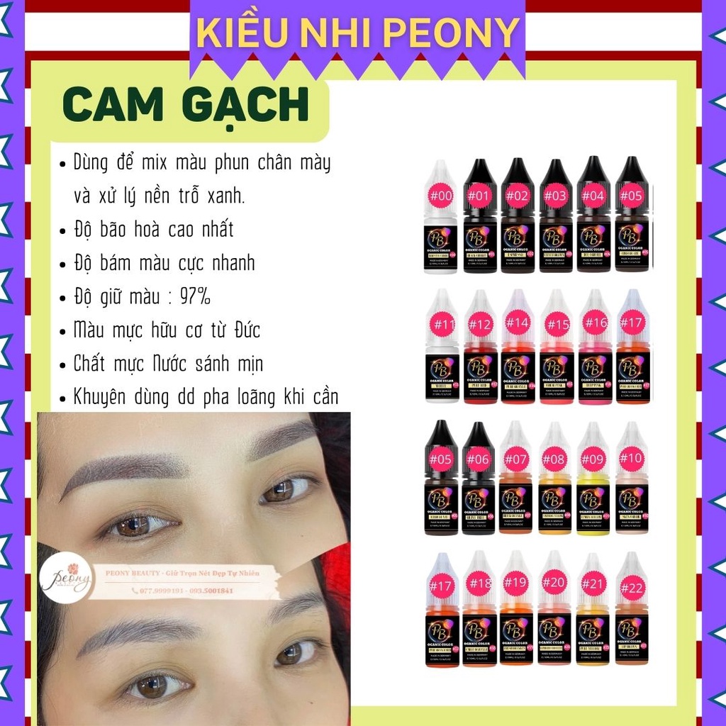 Mực phun xăm Hữu Cơ, CAM GẠCH và 20 màu Mực Nước phun xăm Thẩm Mỹ