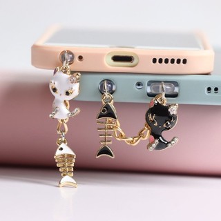 Nút Cắm Cổng Sạc Điện Thoại Di Động Chống Bụi Hình Xương Cá Đính Đá Dễ Thương