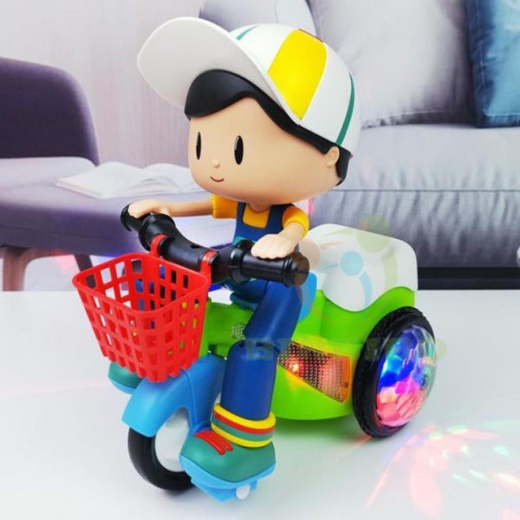 Đồ chơi em bé đi xe đạp xoay 360 độ có đèn và nhạc cực hay cho bé - Binbibo