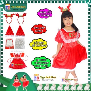 ĐẦM NOEL CHO BÉ GÁI ĐẦM CỔ VUÔNG TAY PHỒNG TỪ 1 - 8 TUỔI VẢI NHUNG CAO CẤP - BỘ ĐẦM GIÁNG SINH NOEL CHO BÉ GÁI