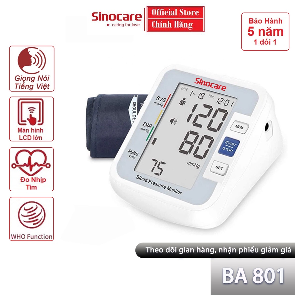 Đặc tính nổi bật của máy đo huyết áp Sinocare BA-801 là gì?
