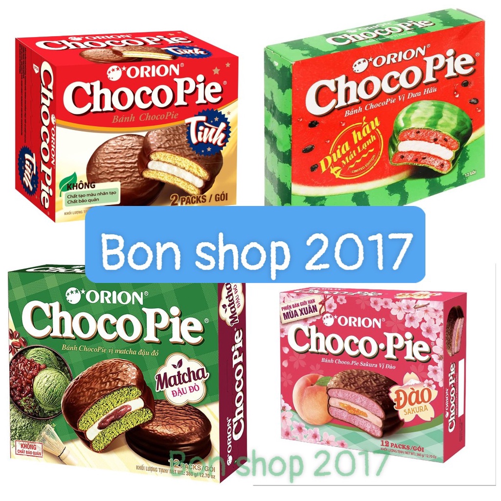 Bánh chocopie socola, bánh chocopie dưa hấu hộp 12 cái = 396g. Date mới ...