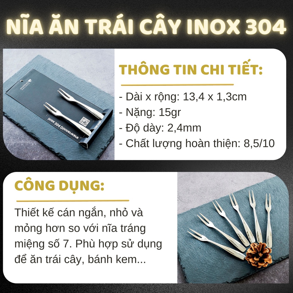 Ảnh Nĩa DandiHome ăn trái cây, hoa quả, ốc, bánh kem inox 304 cao cấp - Sản phẩm lẻ 1 cái 4