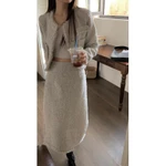 [Sẵn] Set Dạ Tweed Sang Chảnh Áo Khoác Vest Croptop Nữ Ngắn, Chân Váy Dài Chữ A Cạp Cao Kiểu Hàn Quốc Thu Đông SD098 — ảnh 5