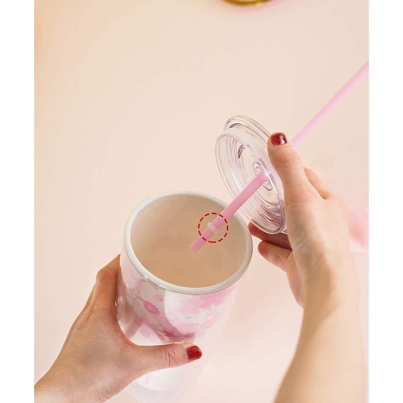 Ly nhựa 2 lớp Lock&Lock có ống hút 750ml Doublewall Coldcup cách nhiệt tốt HAP509 - màu trắng -  K-MALL