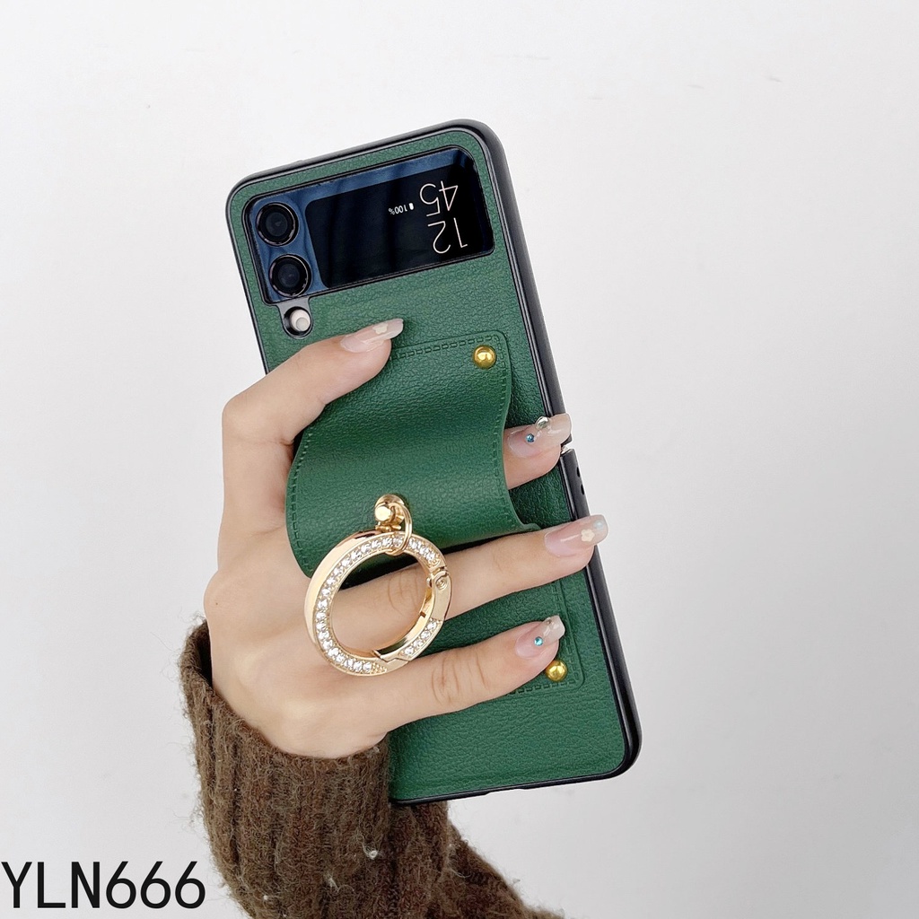 Ốp Điện Thoại Thời Trang Cho Samsung Galaxy Z Flip 6 5 4 3 2 1 Ốp Lưng Cho Galaxy Z Flip5 Da Cổ Điển PU + PC Ốp Lưng Cho Z Flip6 Nhẫn Kẹp Giá Đỡ Điện Thoại Di Động