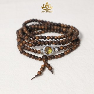 Vòng Tay Trầm Hương 216 Hạt 4mm Trầm Sánh Chìm Mix Charm Bạc S925 Đá Màu Theo Mệnh - Mộc Trầm Hương MTH