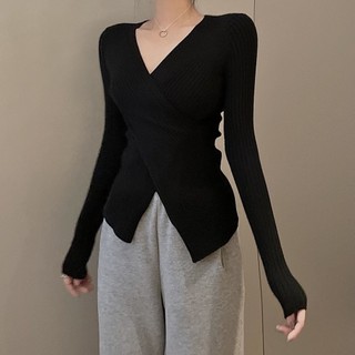Áo Len Đan Chéo Cổ Chữ v Màu Trơn Phong Cách Mới