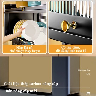 Gslife Kệ Tủ Nhà Bếp Có Nắp Đậy Đa Năng Trên Bồn Rửa Thép Carbon 2 Tầng Đen Chống Bụi Tiết Kiệm Không Gian