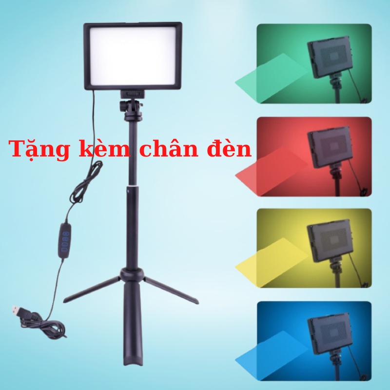Đèn Livestream vuông Led Andoer 8 inch 4 màu thay đổi ánh sáng kép cho chụp ảnh quay video kèm chân
