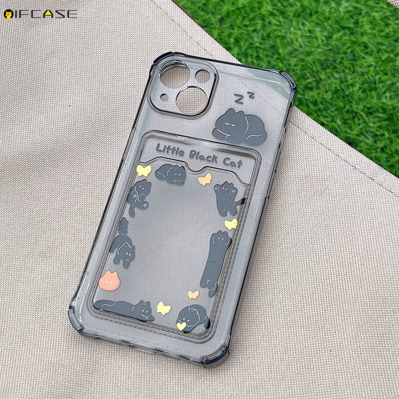 Ốp Điện Thoại Trong Suốt Họa Tiết Hoạt Hình Đơn Giản Kèm Ngăn Đựng Thẻ Cho iPhone 14 Plus 14 13 12 11 Pro Max XS Max XR X 7 8 Plus