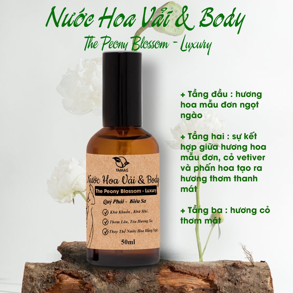Ảnh Nước Hoa Xịt Thơm Quần Áo TAMAS The Peony Blossom Luxury Chai 10ml, 50ml. 2