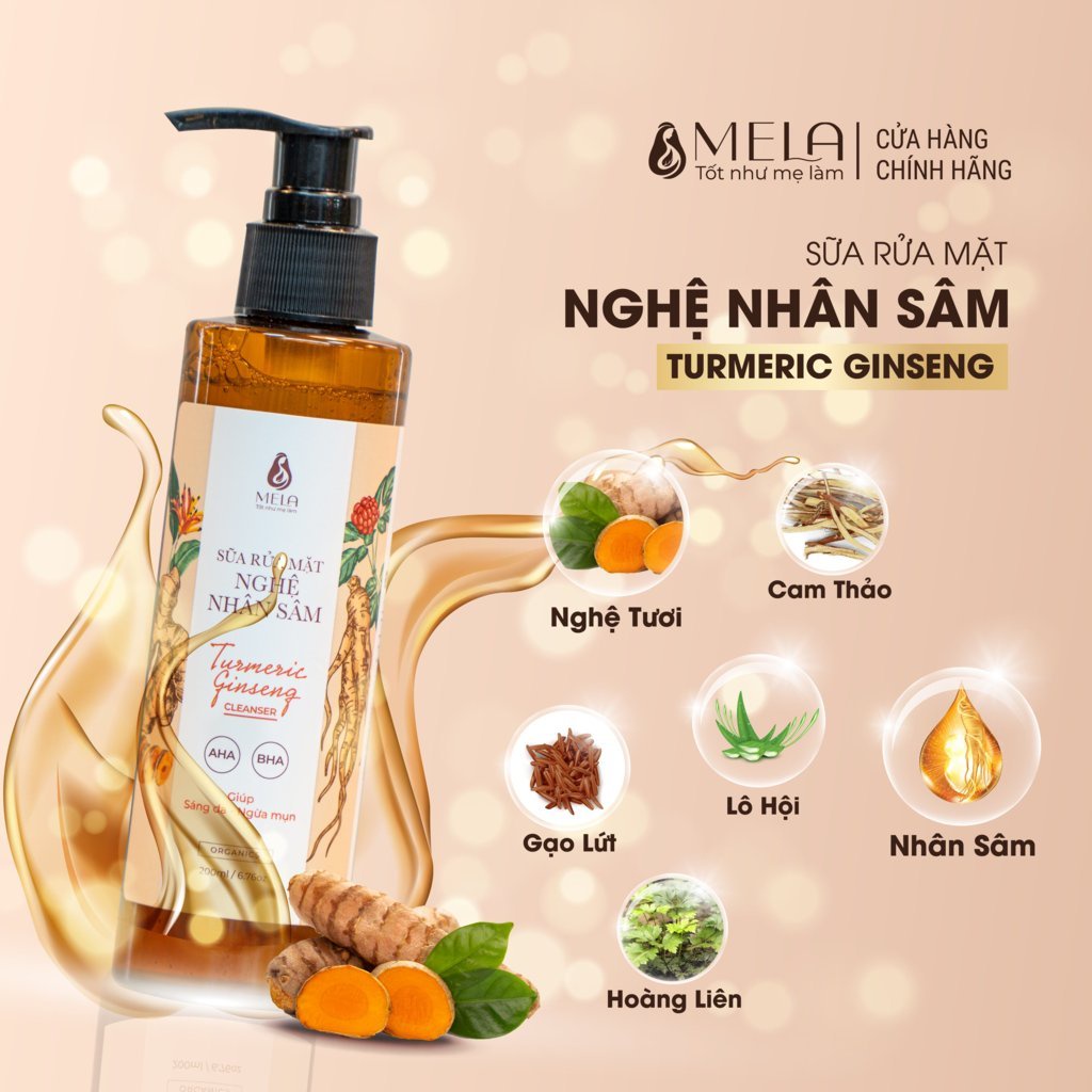 sua rua mat nghe nhan sam mela diu nhe lanh tinh ho tro lam sang da 200ml ml08