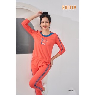 Bộ mặc nhà nữ SUNFLY dáng thể thao cotton  áo tay lỡ, quần dài SS5651