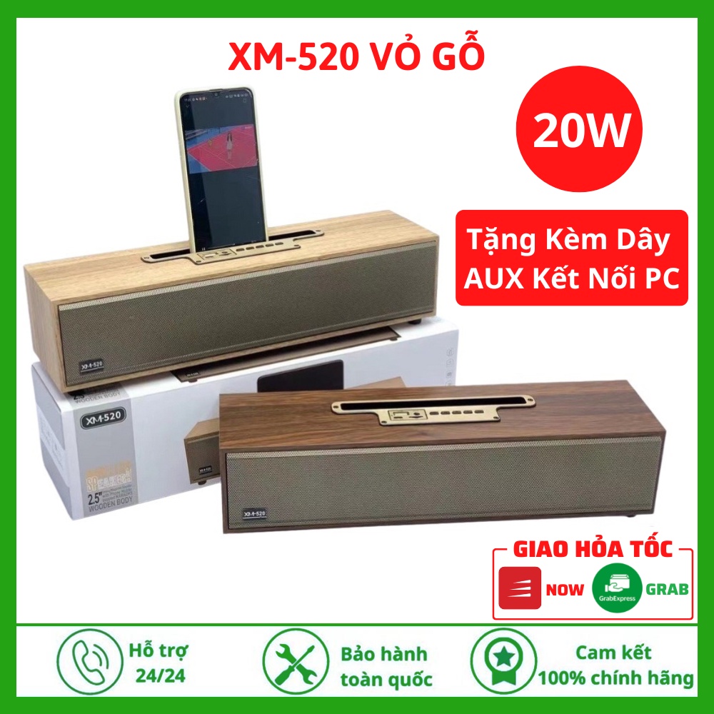 Loa Bluetooth XM 520 Vỏ Gỗ Cao Cấp Công Suất 20W Kèm Dây AUX 3 5 Âm Thanh Sống Động Có Khe Giá