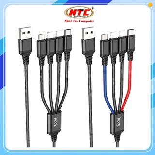 Cáp sạc 4 đầu Hoco X76 2 cổng LaiNing / Type-C / MicroUSB dài 1M, max 2A