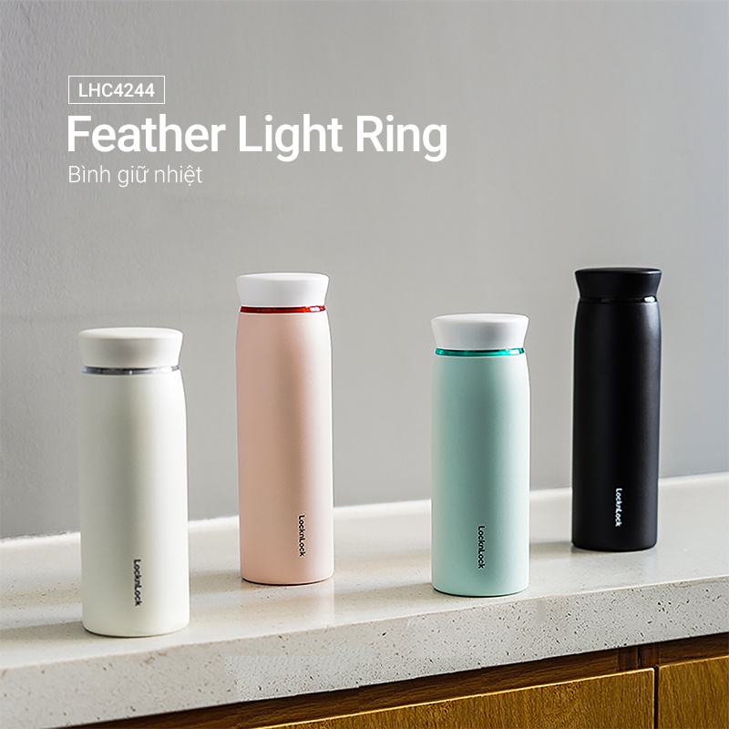 Bình giữ nhiệt LocknLock Feather Light Ring 460ml LHC4244 Màu Đen , có khay lưới lọc trà - K-MALL