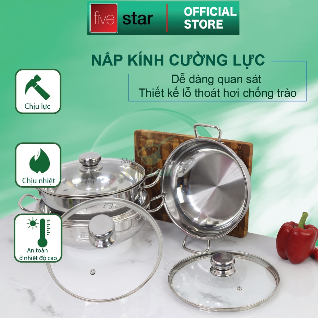 Ảnh Nồi lẩu um xào inox 430 bếp từ 3 đáy Fivestar nắp kính ( 24cm / 26cm / 28cm ) 4