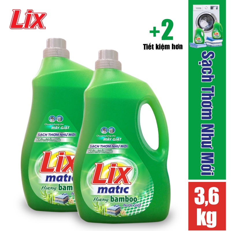 Combo 2 Chai nước giặt Lix Matic hương bamboo (2 chai x 3.6kg) N2601 - Dành cho máy giặt cửa trước