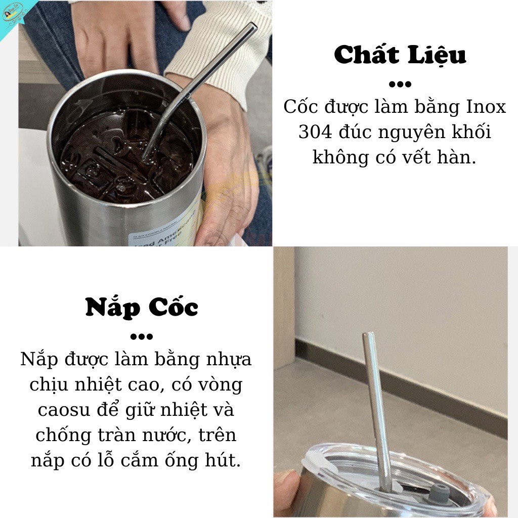 Ly giữ nhiệt Iced Americano 600ml inox 304 tặng ống hút Inox Clip THẬT shop tự quay
