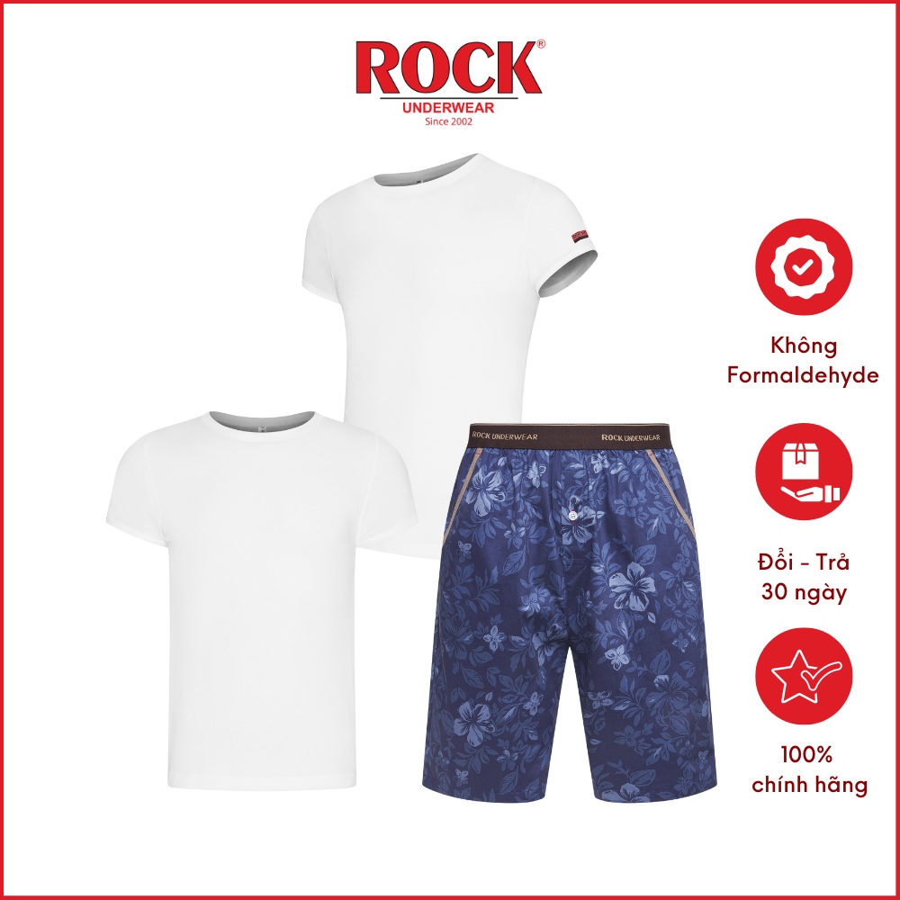 Combo 2 áo thun không đường may vải cotton ROCK 5076+1 quần Short nam 5047 mặc nhà, tập gym