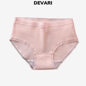 Quần lót nữ cotton viền ren sexy kháng khuẩn khử mùi đính nơ dễ thương và gợi cảm DEVARI b08