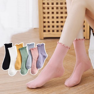 Tất bèo nhún trắng cổ cao nữ phong cách Vintage Hàn Quốc vớ thời trang lolita dễ thương màu pastel cá tính HANASO T104