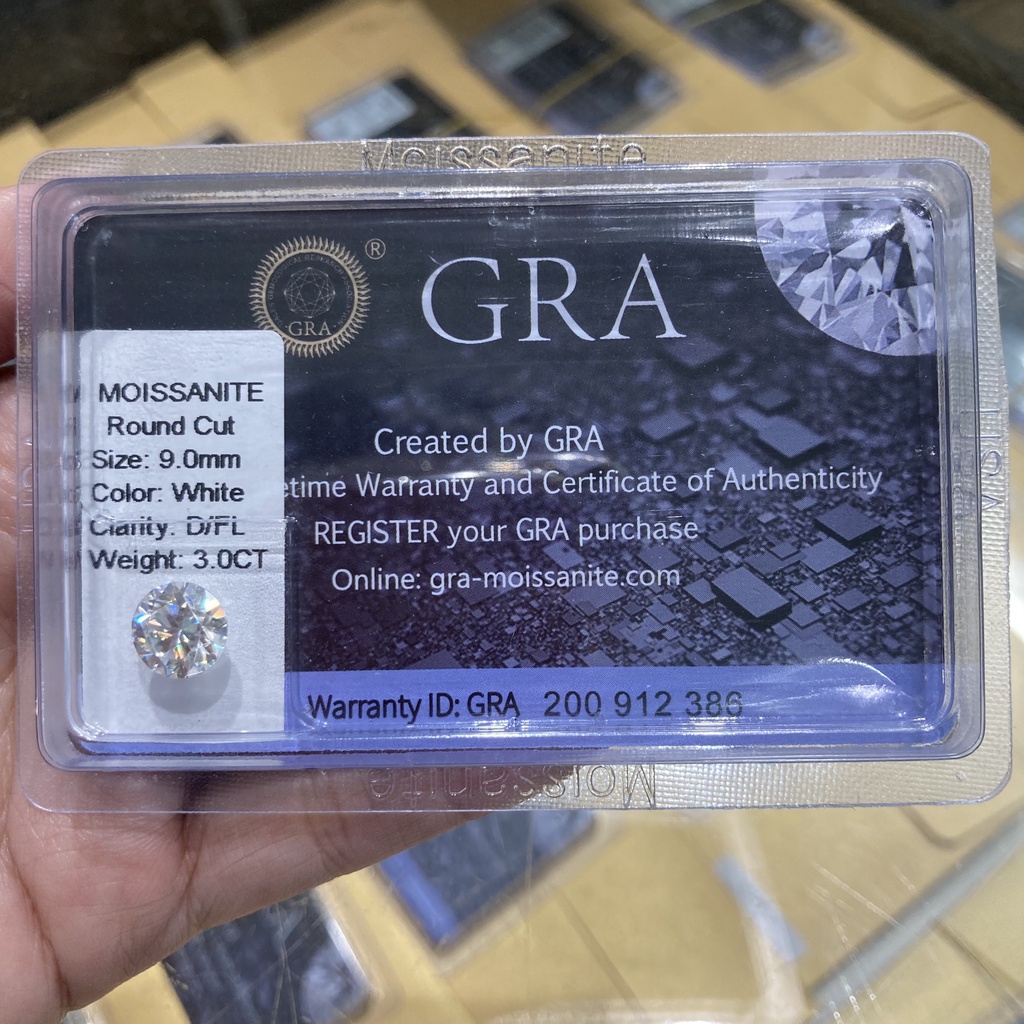 Moissanite tròn 7.0 7.2 mm giấy kiểm định quốc tế, có mã số cạnh đầy đủ, kim cương nhân tạo