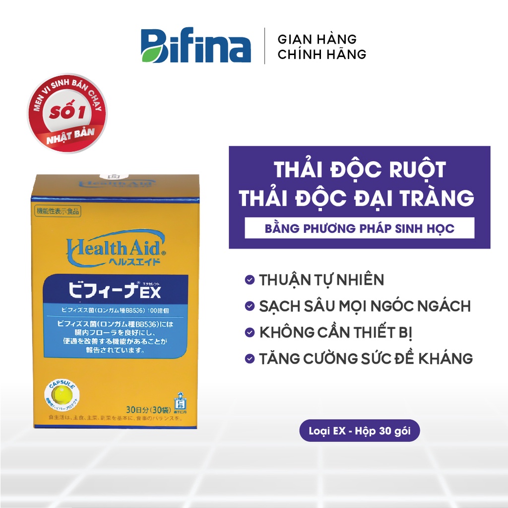 Men tiêu hóa Bifina Nhật bản - Hỗ trợ thải độc đại tràng, tăng đề kháng - Loại EX Hộp 30 gói