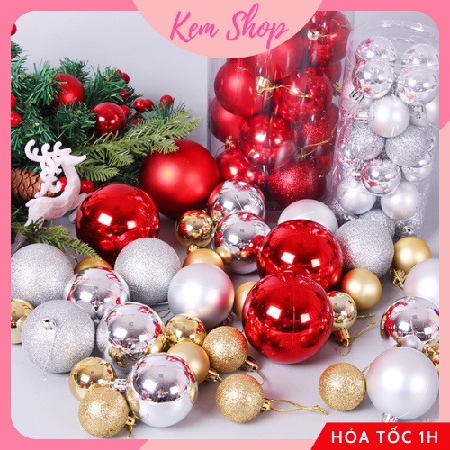 Set 3 quả châu trang trí Noel Giáng sinh Christmas size 4/6/8cm nhiều màu sắc - Kem Shop K284