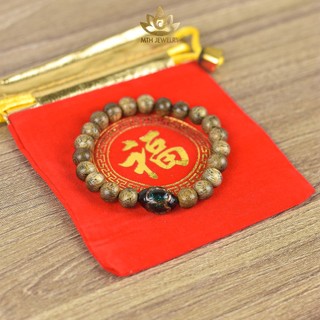 Vòng Tay Trầm Hương Tròn Đơn Trầm Tốc Việt Đính Đá Trụ Ngọc Diện Trợ Mệnh - Mộc Trầm Hương MTH